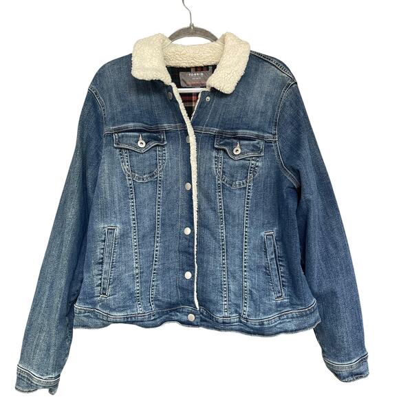 Torrid Jacket Womens 2X Blue Denim Sherpa Lined Trucker Snap Shearling Plus Size - Picture 1 of 8